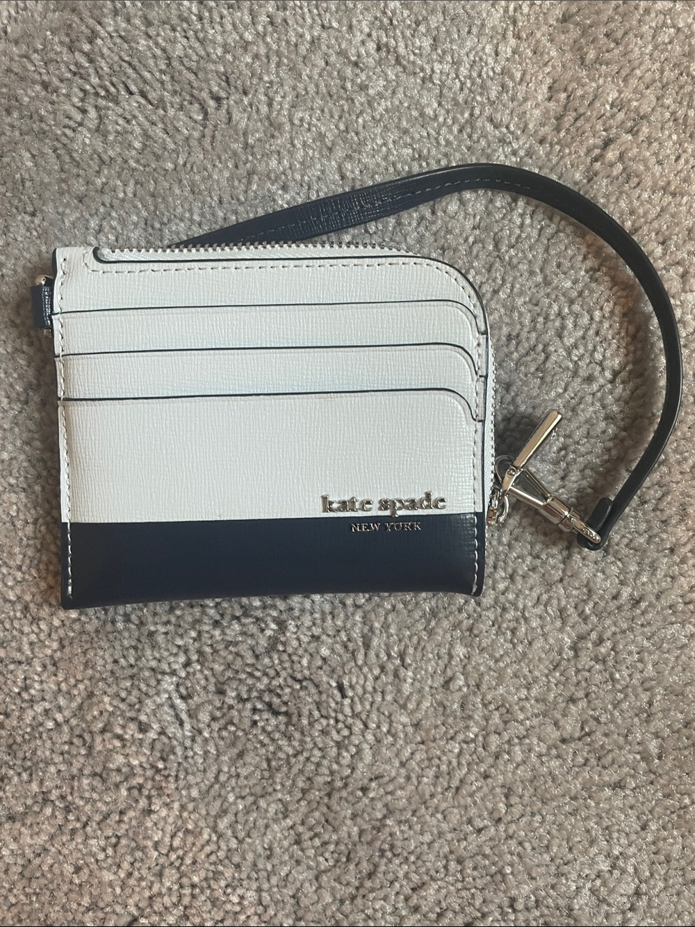Kate Spade White and Navy Leather Wristlet Card Holder